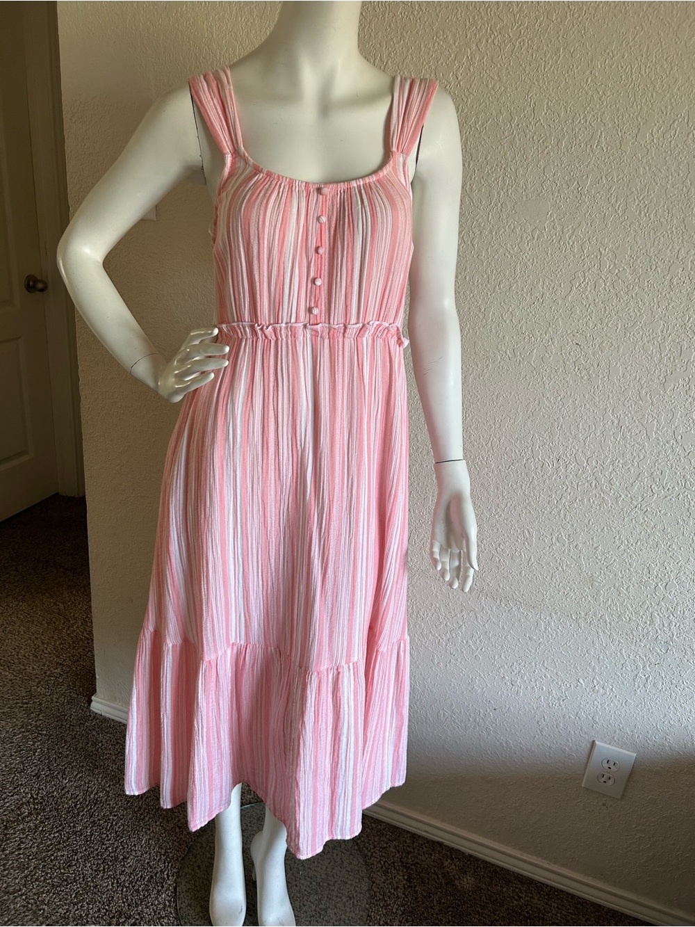 Pink Striped Sleeveless Midi Dress size S